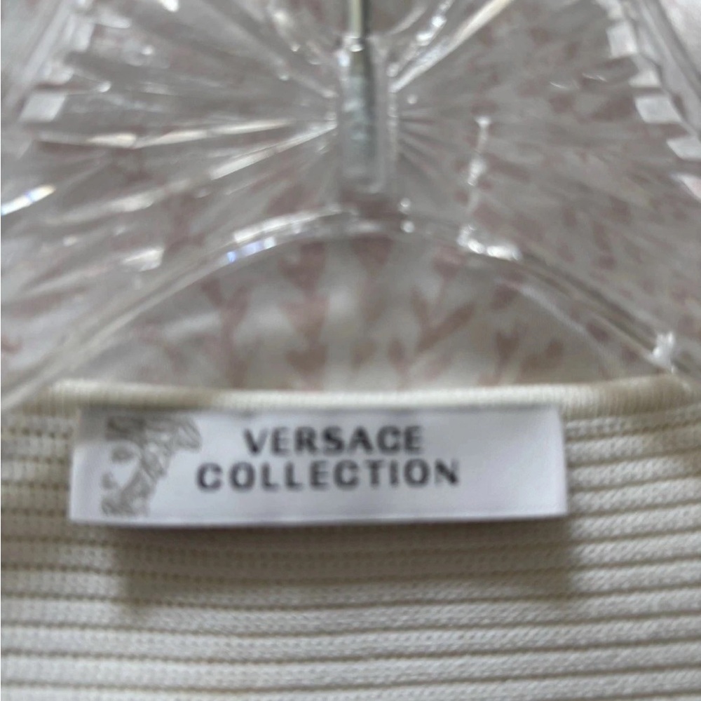 Versace Collection ivory zigzag poly textured 3/4 Slv sweater women size 46/US10 - Picture 4 of 6